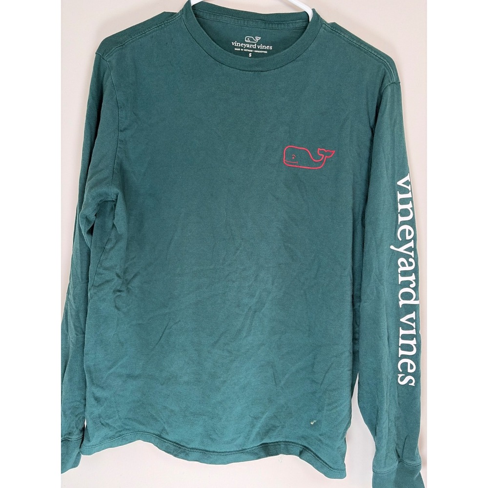 Vineyard Vines Mens Long Sleeve Whale Logo Plaid Graphic T-Shirt Green Small